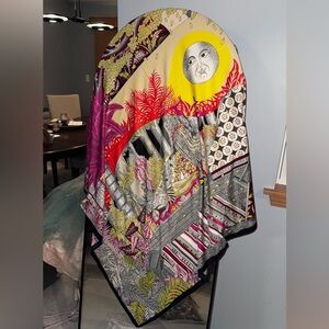 Vibrant Multicolor Silk  Scarf with Artistic Design